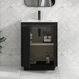 Royal Bathrooms Orion 600mm Floor Standing Bathroom Vanity Unit 2 Door Hale Black With Ceramic Basin & Black Accent Trim - thumbnail 5