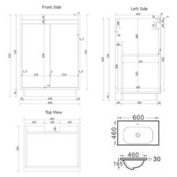 Royal Bathrooms Orion 600mm Floor Standing Bathroom Vanity Unit 2 Door Hale Black With Ceramic Basin & Black Accent Trim - thumbnail 9