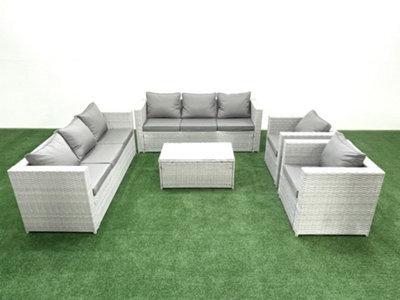 Fimous Outdoor Rattan Sofa Garden Furniture Set 2 Armchairs Oblong Coffee Table Light Grey - image 1