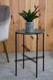 Orsina Green Marble Side Table, End Table With Black Crisscross Base, Powder Coated Frame Side Table, Bedside Table - thumbnail 2