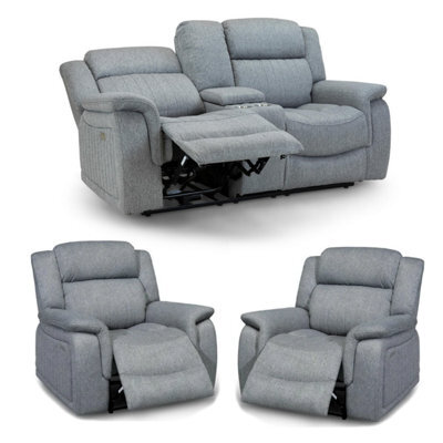 Furnishings For Less UK Linden Leather Aire Recliner 2 Seater + 2X Armchair Grey - image 1