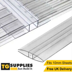 Pack Of 5 - Clear 10mm H Section Joining Strip For Polycarbonate Roofing Sheets 3M - thumbnail 2