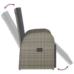 Vidaxl Reclining Garden Chairs With Cushions 2 Pcs Grey Poly Rattan - thumbnail 8