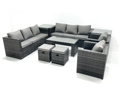 Fimous Rattan Garden Furniture Sofa Set With Coffee Table Armchair 2 Side Tables 2 Small Footstools Dark Grey Mixed - image 1