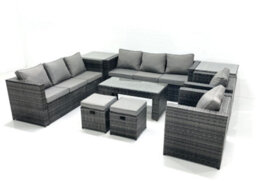Fimous Rattan Garden Furniture Sofa Set With Coffee Table Armchair 2 Side Tables 2 Small Footstools Dark Grey Mixed - thumbnail 1