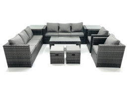 Fimous Rattan Garden Furniture Sofa Set With Coffee Table Armchair 2 Side Tables 2 Small Footstools Dark Grey Mixed - thumbnail 2