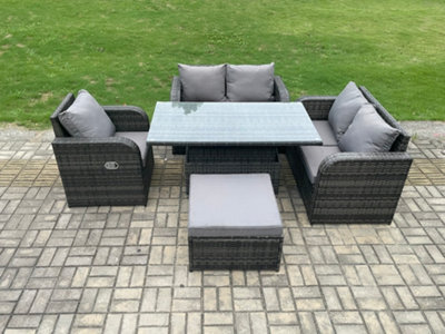 Fimous Wicker Pe Rattan Furniture Garden Dining Set Outdoor Height Adjustable Rising Lifting Table Love Sofa - image 1