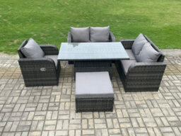 Fimous Wicker Pe Rattan Furniture Garden Dining Set Outdoor Height Adjustable Rising Lifting Table Love Sofa - thumbnail 2