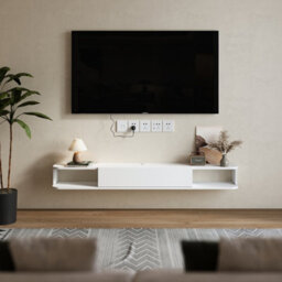 Living And Home White Mdf Framed Sideboard Tv Stand Tv Unit With Easy Cable Access H 1400X D 215X H 160mm - thumbnail 1