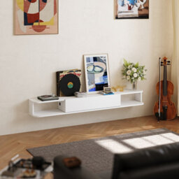 Living And Home White Mdf Framed Sideboard Tv Stand Tv Unit With Easy Cable Access H 1400X D 215X H 160mm - thumbnail 2