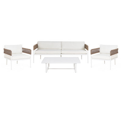 Beliani Garden Lounge Set With Table 5 Seater Serla Metal White - image 1