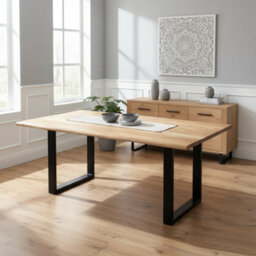 Natural Essential Live Edge Medium Dining Table - Black Metal Legs 1.5M 4 To 6 Seater - thumbnail 8