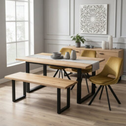 Natural Essential Live Edge Medium Dining Table - Black Metal Legs 1.5M 4 To 6 Seater - thumbnail 7