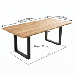 Natural Essential Live Edge Medium Dining Table - Black Metal Legs 1.5M 4 To 6 Seater - thumbnail 9