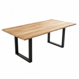 Natural Essential Live Edge Medium Dining Table - Black Metal Legs 1.5M 4 To 6 Seater - thumbnail 2