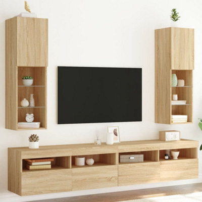 Walplus Tv Cabinets With Led Lights 2 Pcs Sonoma Oak 30.5X30X102 Cm - image 1