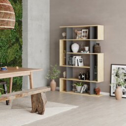 Decortie Mito Modern Bookcase Display Unit Stylish Storage Solution Oak Anthracite Grey Tall 161Cm - thumbnail 4