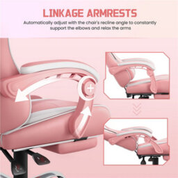 Yaheetech Ergonomic Gaming Chair W/ Footrest And Massage Lumbar Pillow - Pink/white - thumbnail 4