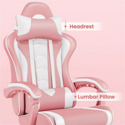 Yaheetech Ergonomic Gaming Chair W/ Footrest And Massage Lumbar Pillow - Pink/white - thumbnail 7