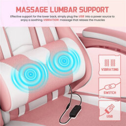 Yaheetech Ergonomic Gaming Chair W/ Footrest And Massage Lumbar Pillow - Pink/white - thumbnail 5