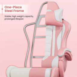 Yaheetech Ergonomic Gaming Chair W/ Footrest And Massage Lumbar Pillow - Pink/white - thumbnail 6