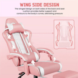 Yaheetech Ergonomic Gaming Chair W/ Footrest And Massage Lumbar Pillow - Pink/white - thumbnail 9