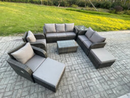 Fimous Patio Garden Furniture Sets Wicker Outdoor Rattan Furniture Sofa Sets With Rectangular Coffee Table Loveseat Sofa - thumbnail 2