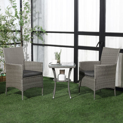 Outsunny Rattan Bistro Set Garden Chair Table Patio Outdoor, Light Grey - image 1