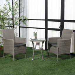 Outsunny Rattan Bistro Set Garden Chair Table Patio Outdoor, Light Grey - thumbnail 1