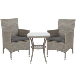 Outsunny Rattan Bistro Set Garden Chair Table Patio Outdoor, Light Grey - thumbnail 2
