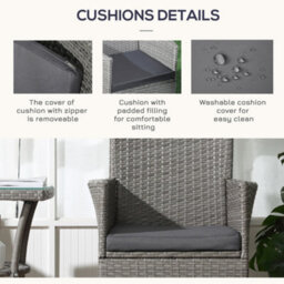 Outsunny Rattan Bistro Set Garden Chair Table Patio Outdoor, Light Grey - thumbnail 6