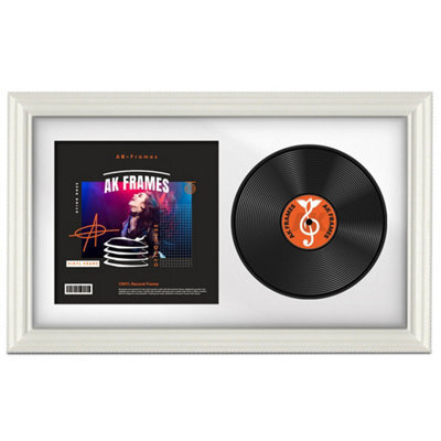 "30X17"" White Swept Vinyl Record Frame With White Mount For 12 Inch Lp Album Cover & Disc - Ak Frames" - image 1