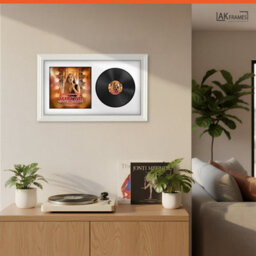 "30X17"" White Swept Vinyl Record Frame With White Mount For 12 Inch Lp Album Cover & Disc - Ak Frames" - thumbnail 5