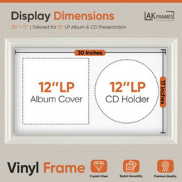 "30X17"" White Swept Vinyl Record Frame With White Mount For 12 Inch Lp Album Cover & Disc - Ak Frames" - thumbnail 2