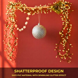 Shatchi 20Cm Silver Glitter Christmas Bauble - Christmas Tree & Home Décor Ornament - thumbnail 8