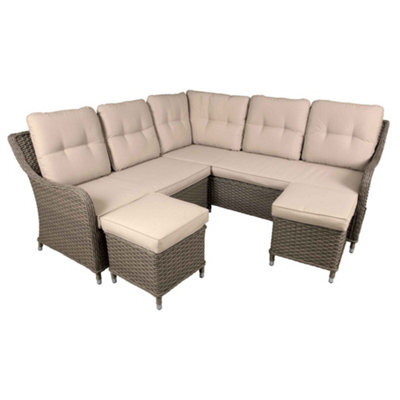 Dellonda Chester Rattan Garden Outdoor 6 Seat Corner Sofa & Ottoman Set, Brown - image 1