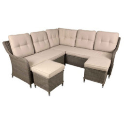 Dellonda Chester Rattan Garden Outdoor 6 Seat Corner Sofa & Ottoman Set, Brown - thumbnail 1