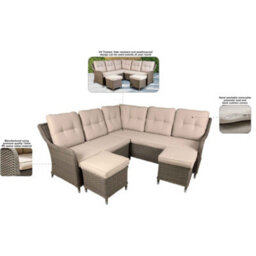 Dellonda Chester Rattan Garden Outdoor 6 Seat Corner Sofa & Ottoman Set, Brown - thumbnail 3