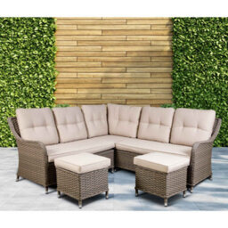 Dellonda Chester Rattan Garden Outdoor 6 Seat Corner Sofa & Ottoman Set, Brown - thumbnail 2
