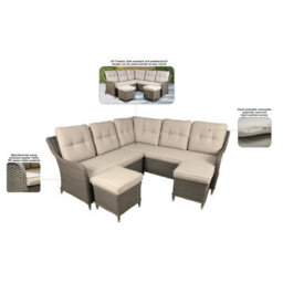 Dellonda Chester Rattan Garden Outdoor 6 Seat Corner Sofa & Ottoman Set, Brown - thumbnail 6