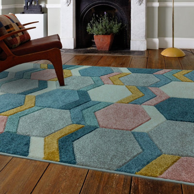 Multi Rug Geometric Modern Easy To Clean Rug For Dining Room-120Cm X 170Cm - image 1