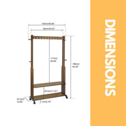BMBO Wooden Clothes Rail With Shelves & Wheels Walnut Brown - thumbnail 6