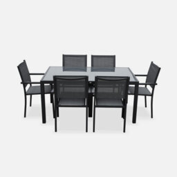 Sweeek - 6-Seater Aluminium Garden Table With Textilene Chairs Anthracite 150X90X71 Cm - Capua 150 - thumbnail 3