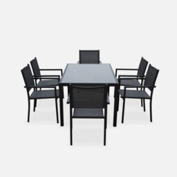Sweeek - 6-Seater Aluminium Garden Table With Textilene Chairs Anthracite 150X90X71 Cm - Capua 150 - thumbnail 2