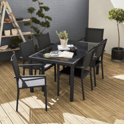 Sweeek - 6-Seater Aluminium Garden Table With Textilene Chairs Anthracite 150X90X71 Cm - Capua 150 - thumbnail 8