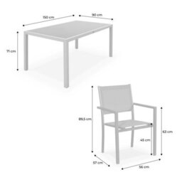 Sweeek - 6-Seater Aluminium Garden Table With Textilene Chairs Anthracite 150X90X71 Cm - Capua 150 - thumbnail 9