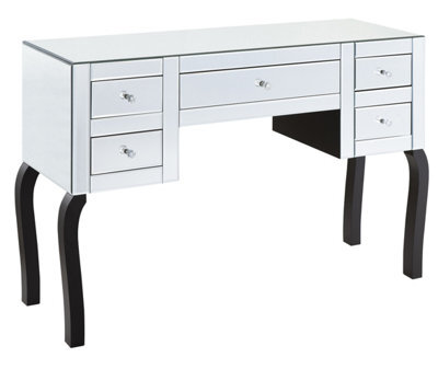 Mihomeuk Taree Silver Mirrored Dressing Table With 5 Drawers & Wood Legs