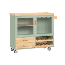 Sobuy Fkw114-Gr, Kitchen Island Kitchen Storage Trolley Sideboard On Wheels, Green,w110Xd40Xh91.5