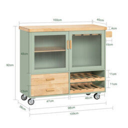 Sobuy Fkw114-Gr, Kitchen Island Kitchen Storage Trolley Sideboard On Wheels, Green,w110Xd40Xh91.5 - thumbnail 3