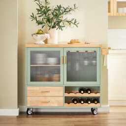 Sobuy Fkw114-Gr, Kitchen Island Kitchen Storage Trolley Sideboard On Wheels, Green,w110Xd40Xh91.5 - thumbnail 2